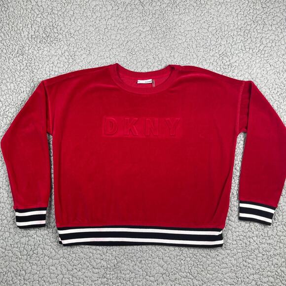 DKNY Sport Puff Print Logo Sweater Womens Large Super Soft Long Sleeve - Picture 1 of 8